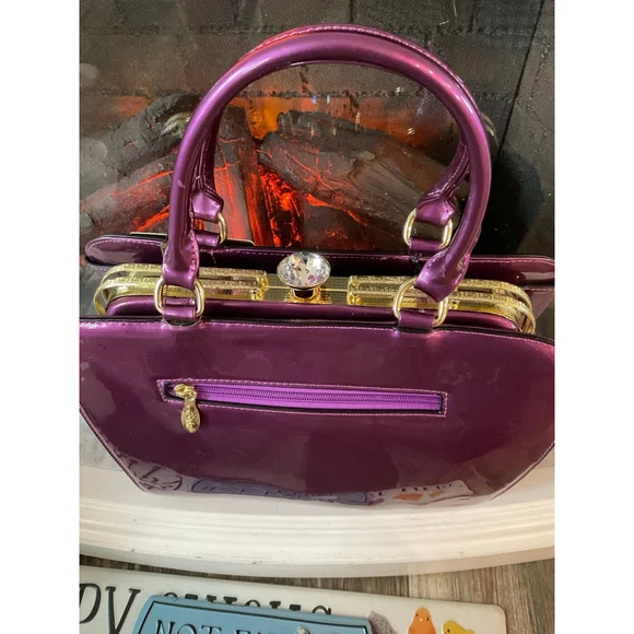 Brangio of Italy Purple Patent Leather Glam Gold Frame Rhinestone Top Handle Bag - Picture 5 of 12